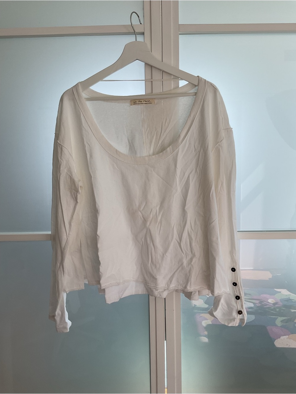 We The Free White Scoop-Neck Long Sleeve Top with Button Cuffs